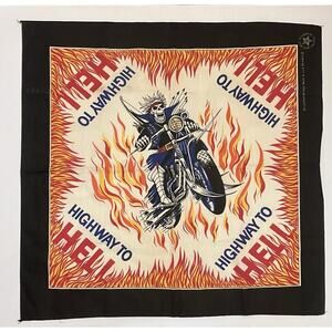 Vintage Skeleton Motorcycle Bandana Highway To Hell Flames Ghostrider Harley